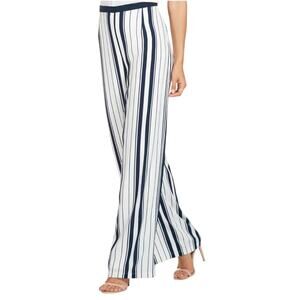 Frank Lyman NWT Navy & White Stripe Crepe Texture Wide Leg Lined Trouser Pants